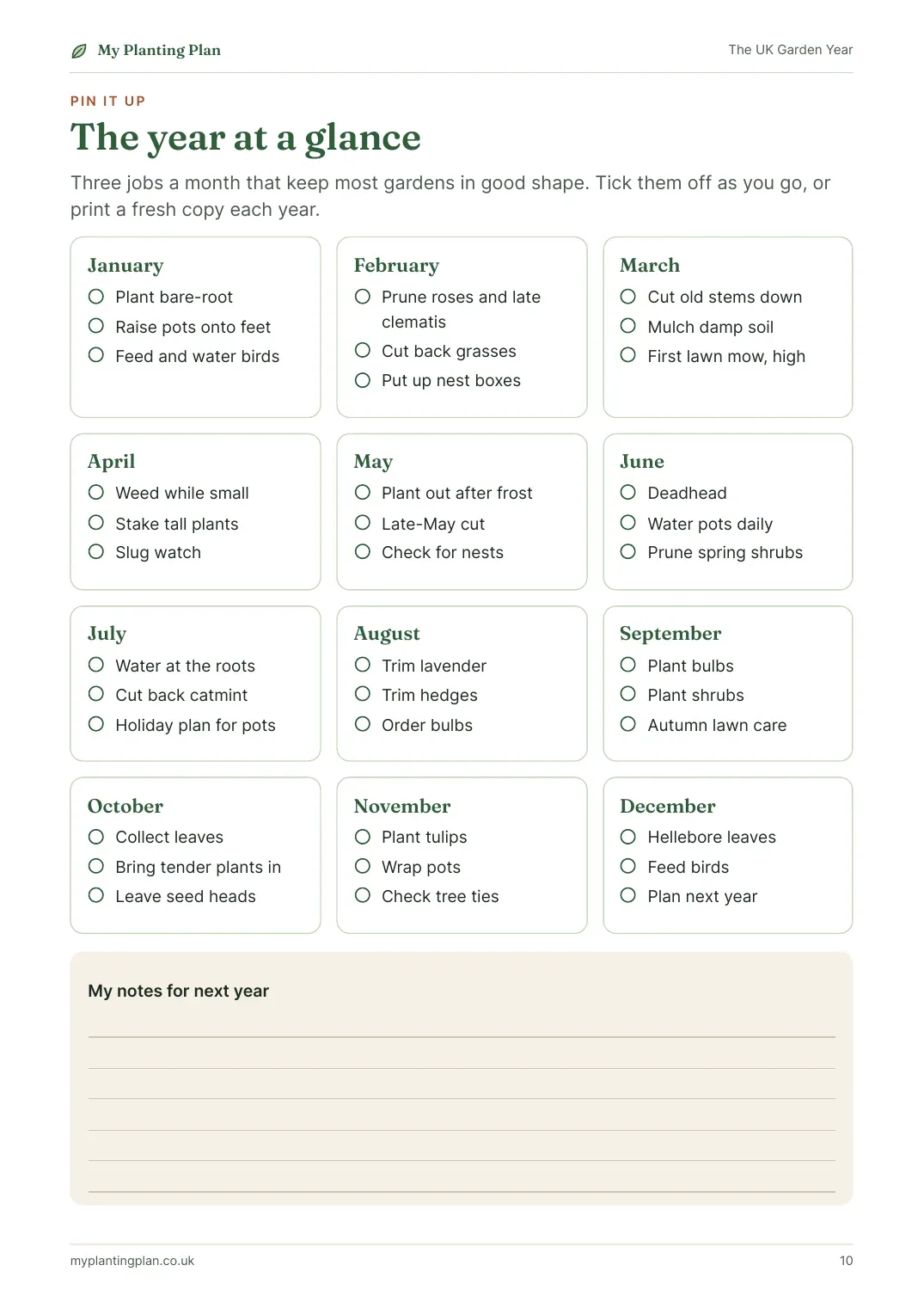 A page from inside the The UK Garden Year guide